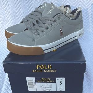 NEW w/box Grey/Multi Graftyn Faux-Suede Ralph Lauren Junior or big boys sneakers
